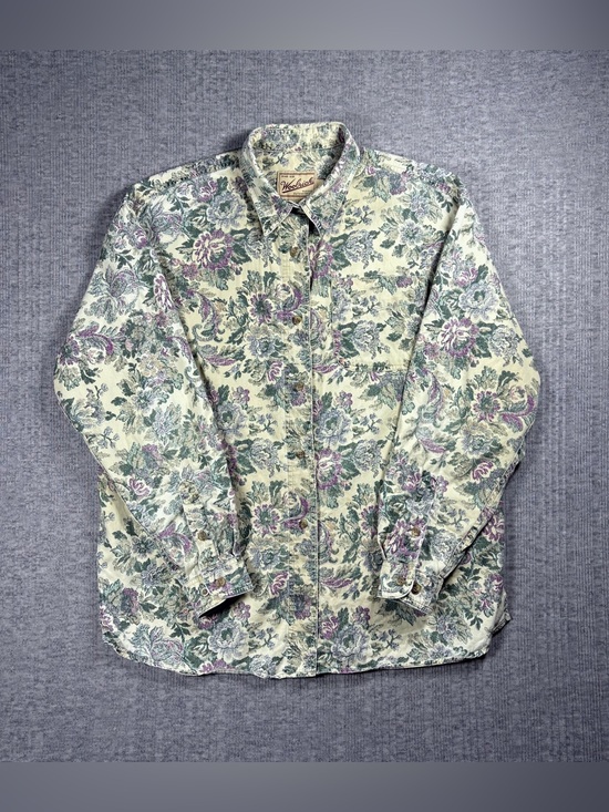 Woolrich Tops - Vintage Floral Button Up Woolrich Women’s L Long Sleeve Cream Roses Cottage 90s